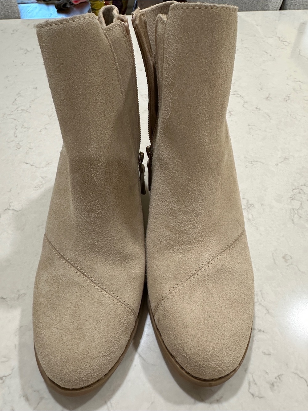 Toms Beige Suede Wedge Ankle Booties